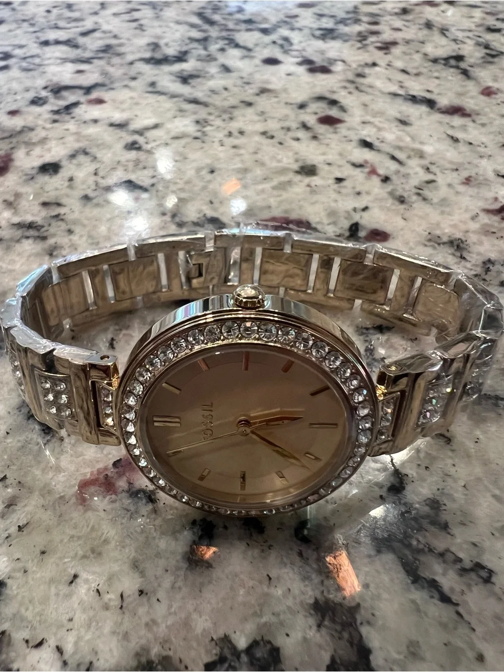 Fossil Women’s Silver Stainless Bracelet Analog Gem-Set Bezel Watch w/ Box